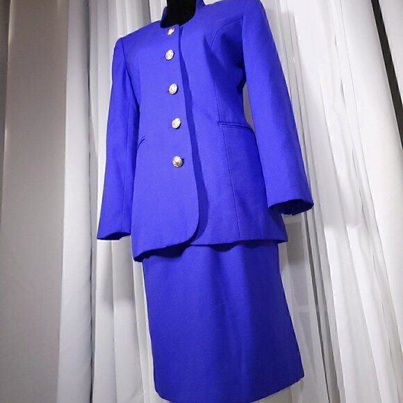 Casual Corner Purple/Gold Button Blazer & Skirt Set. Size 6P - Picture 3 of 16